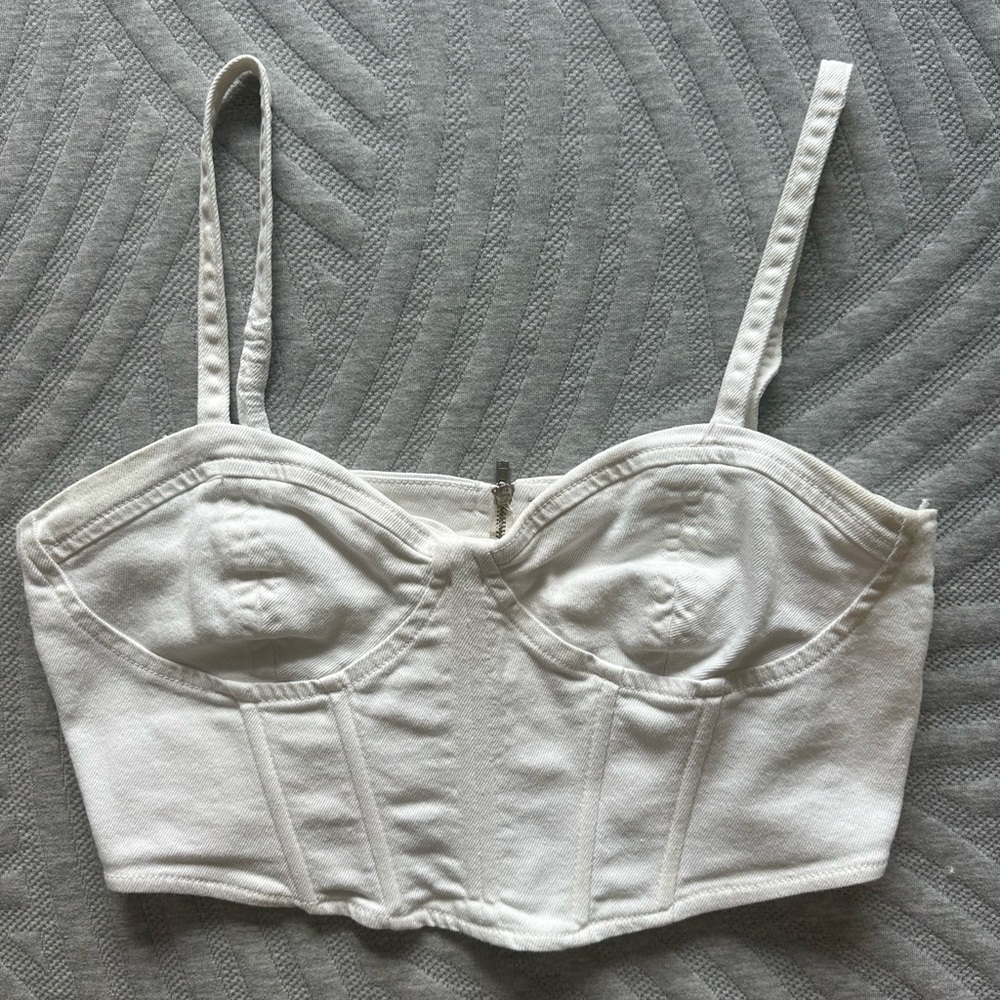 Zara White Jean Corset Crop Top
